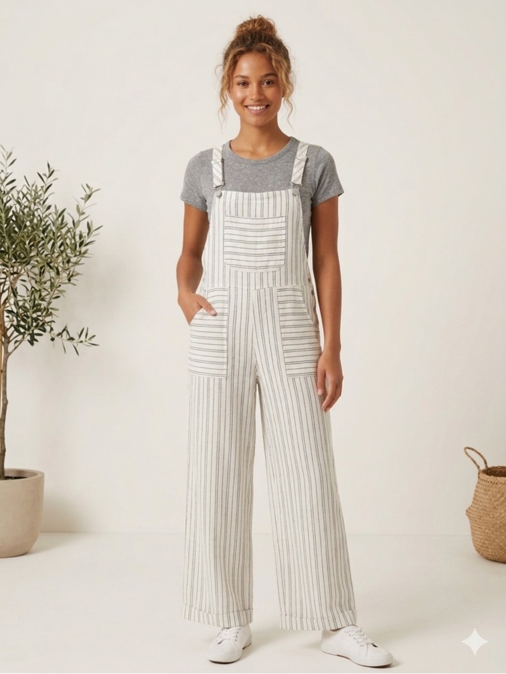 Patrons of Peace Cream and Black Striped Overalls